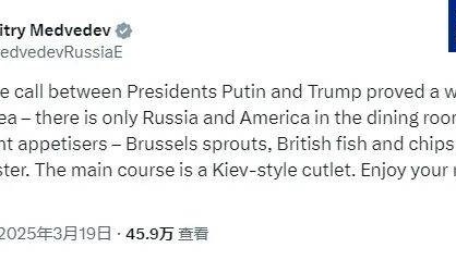 梅德韦杰夫隐喻：餐厅里只有俄美 主菜是基辅炸肉排
